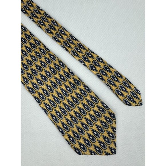 RBM Collection Mens Necktie Yellow and Blue Teardrop Design 100% Silk USA 4 in - Picture 2 of 7